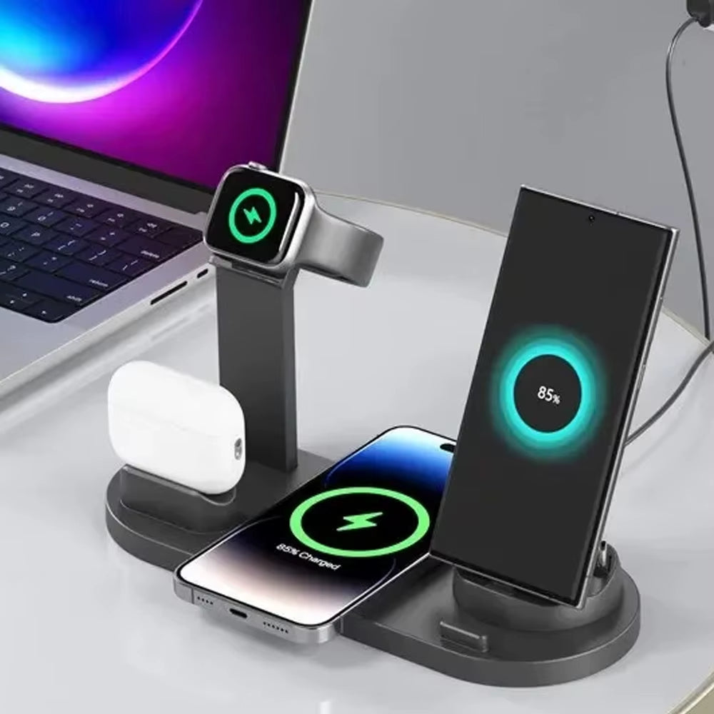 ChargeHub™ Pro 4-in-1 Wireless Dock – One Stand. Total Power. Zero Clutter